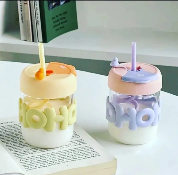 Cute Glass Straw Cup For Girls – 350ml