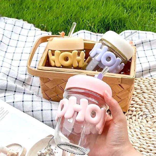 Cute Glass Straw Cup For Girls – 350ml