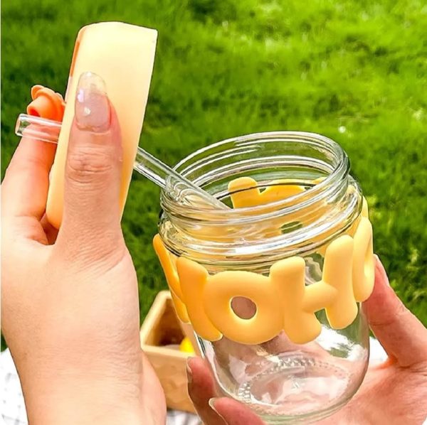 Cute Glass Straw Cup For Girls – 350ml